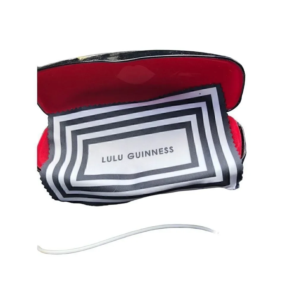 Lulu Guinness shiny black clamshell eyeglass hard case with cleaning cloth
